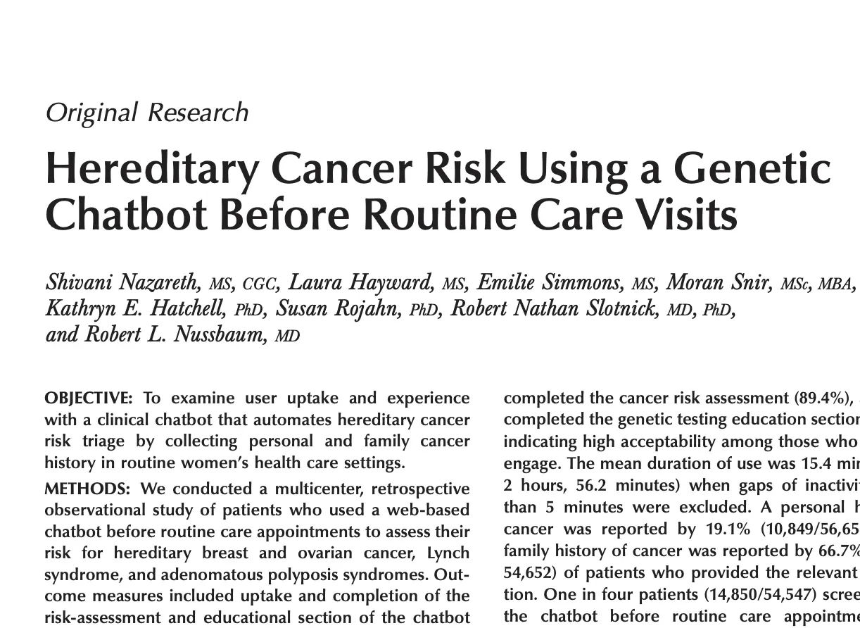 Hereditary Cancer Risk Using a Genetic Chatbot research paper